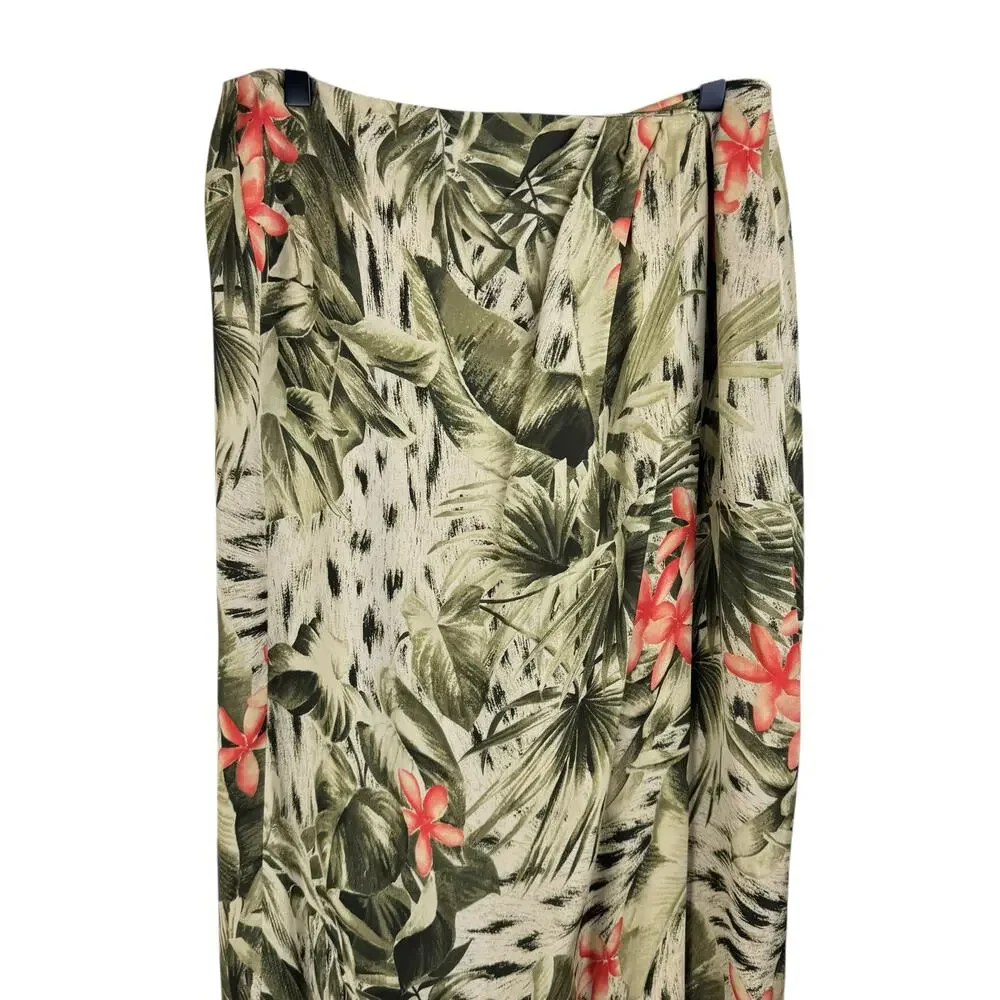 Josephine Chaus Womens 2 Piece Green Tropical Floral Print Silk Matching Set